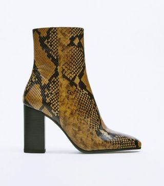 Zara + Leather Animal Print Ankle Boots