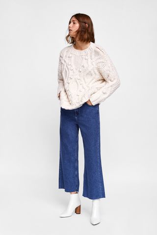 Zara + Cable-Knit Pom Pom Sweater