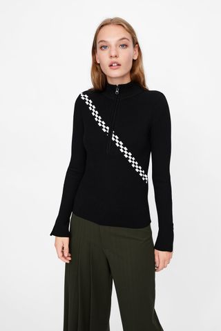 Zara + Ribbed Sweater With Diagonal Stripe