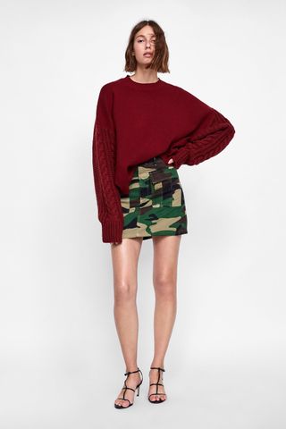 Zara + Sweater With Cable Knit Sleeves