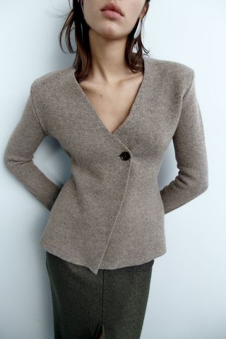 Zara + Wool Knit Peplum Blazer