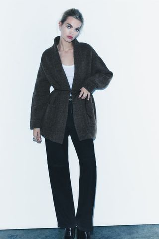 Zara + Belted Cropped Knit Coat