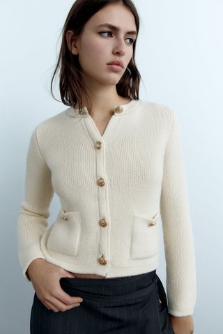 Zara + Knit Cardigan with Golden Buttons