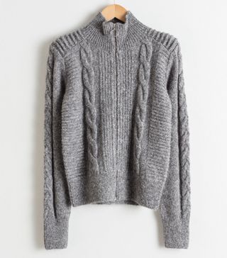 & Other Stories + Zip Up Cable Knit Cardigan