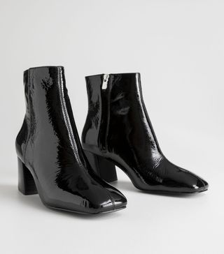 & Other Stories + Patent Square Toe Ankle Boots