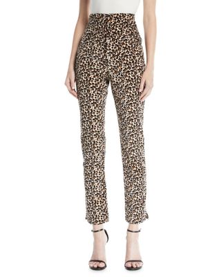 Rebecca Taylor + Leopard-Print Velvet High-Waist Skinny Ankle Pants