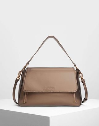 Charles 
Keith + Zip Detail Front Flap Bag