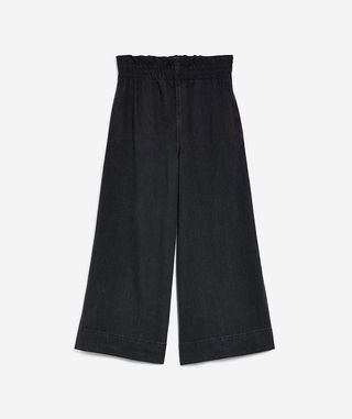 Topshop + Wash Black Shirred Waist Jeans