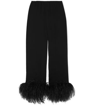 Prada + Feather-Trimmed Crinkled Silk-Chiffon Straight-Leg Pants