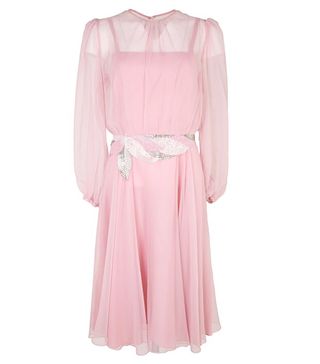Vintage + '80s Semi Sheer Pink Dress With Beaded Waistband