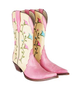Rudel Rogers + Pink and Cream Floral Embroidered Cowgirl Boots
