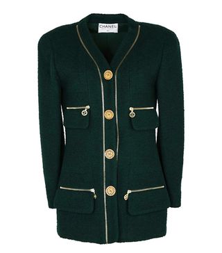 Chanel + '80s Forest Green Looped Wool Suit Jacket