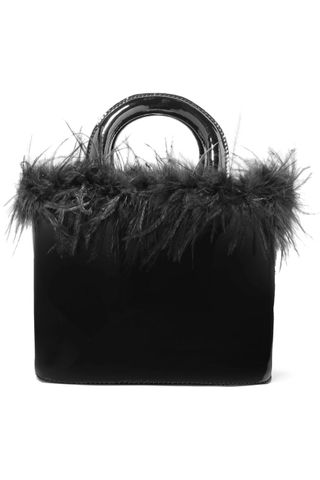 Staud + Nic Feather-Trimmed Patent-Leather Tote