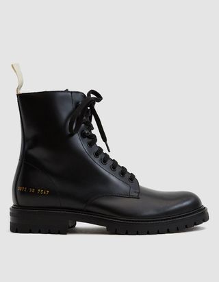 Common Projects + Combat Boot in Black Leather