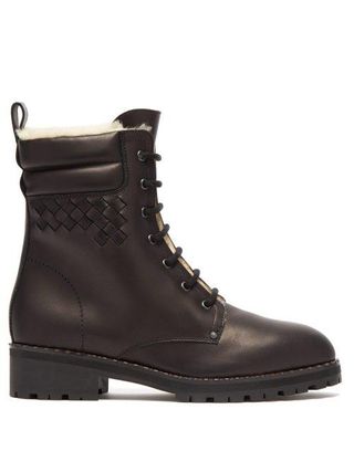 Bottega Veneta + Shearling Lined Leather Combat Boots