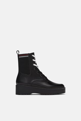 Zara + Leather Platform Ankle Boots