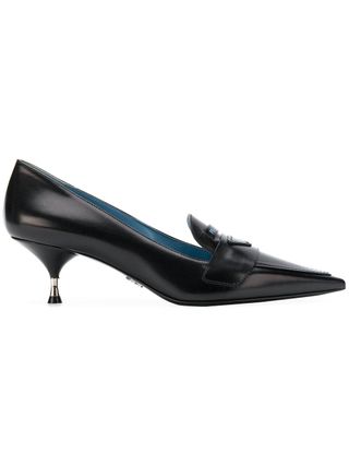 Prada + Logo Patch Kitten Heel Pumps