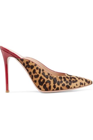 Gianvito Rossi + 105 Leopard-Print Calf Hair and Patent-Leather Mules