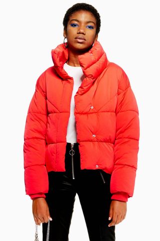 Topshop + Red Wrap Puffer Jacket
