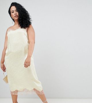 ASOS Curve + Soft Jacquard Slip Dress With Delicate Lace Inserts