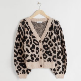 & Other Stories + Leopard Puff Sleeve Wool-Blend Cardigan
