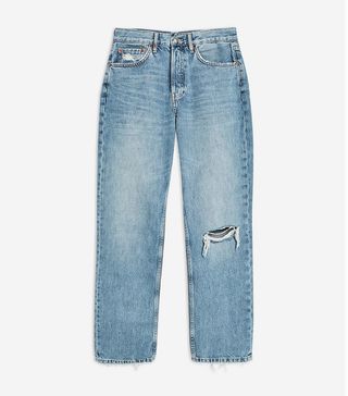 Topshop + Mid Blue Ripped New Boyfriend Jeans