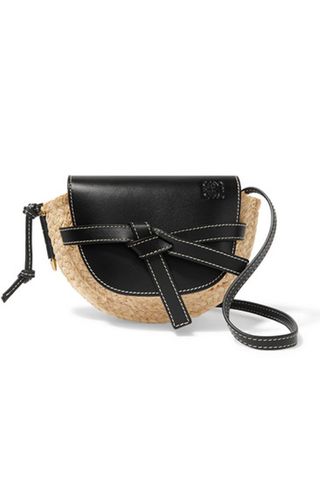 Loewe + Gate Mini Leather and Raffia Shoulder Bag