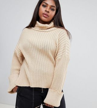 Boohoo Plus + Roll Neck Cable Knit Sweater