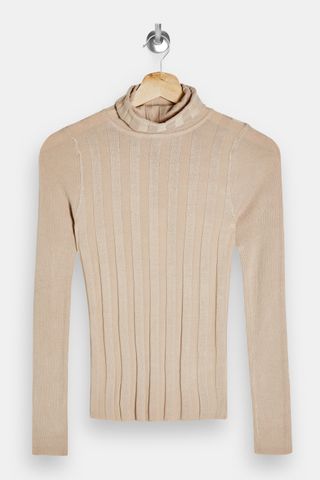 Topshop + Mixed Ribbed Roll Neck Knitted Sweater