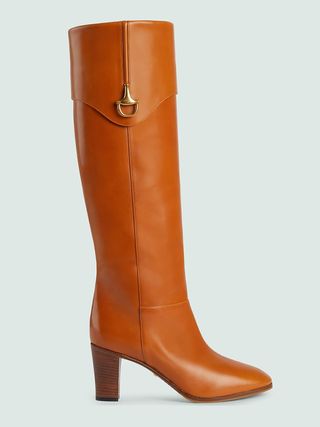 Gucci + Miranda Embellished Leather Knee Boots