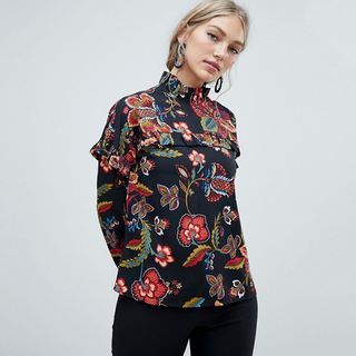 Vero Moda + Floral High Neck Blouse