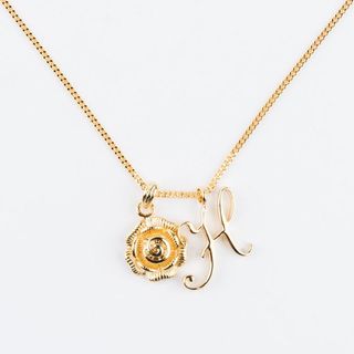 Five and Two + H Initial Necklace with Rose Pendant