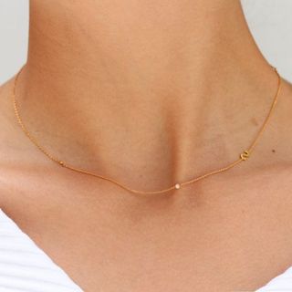 Tai Jewelry + Sideway Initial Gold Necklace With CZ Accents