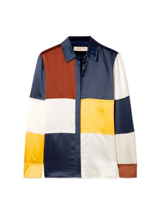 Tory Burch + Reese Color-Block Silk-Satin Shirt