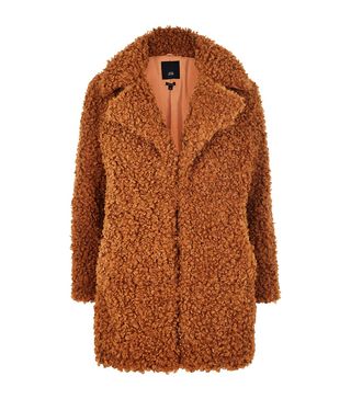 River Island + Petite Brown Shearling Faux-Fur Longline Coat