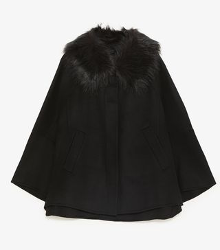 Zara + Cape With Faux Fur Collar