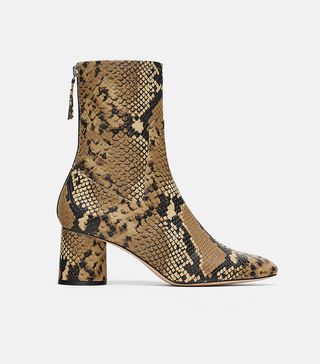 Zara + Heeled Animal Print Ankle Boots