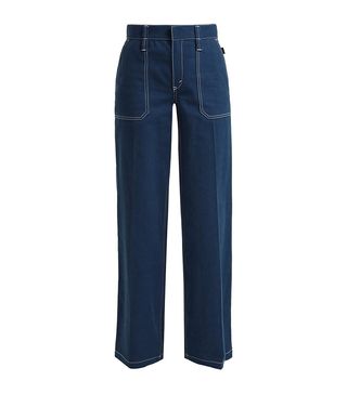Chloé + Contrast Stitching Wide Leg Denim Jeans