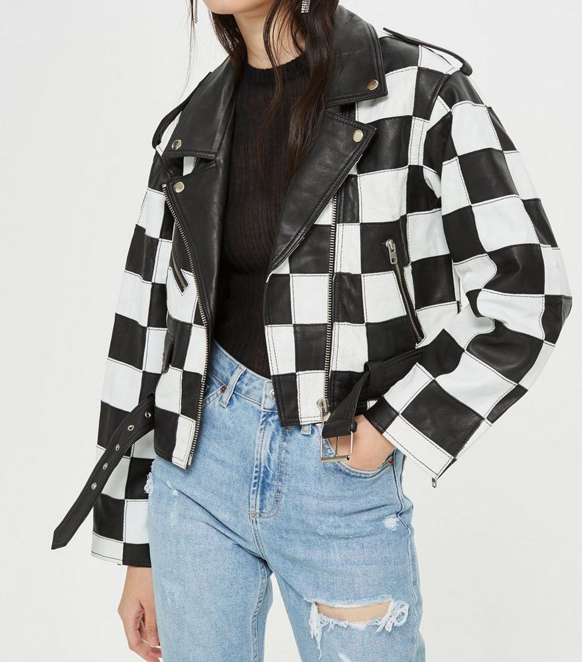 Checkerboard Print Long Sleeve Top and Pants Set