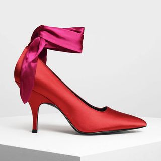 Charles Keith + Scarf Bow Satin Pumps