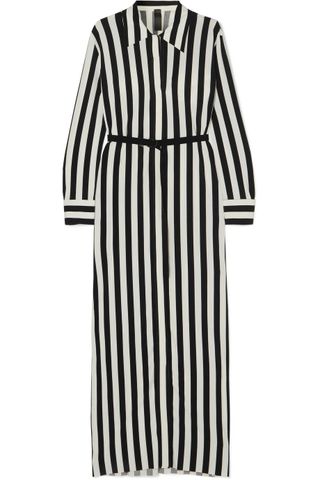 Norma Kamali + Belted Striped Stretch-Jersey Maxi Dress