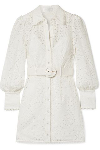 Zimmermann + Belted Broderie Anglaise Cotton Mini Dress
