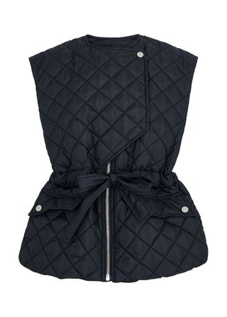Ganni + Navy Quilted Shell Gilet