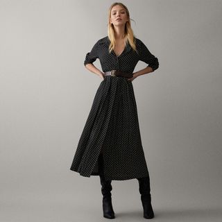 Massimo Dutti + Two-Tone Print Dress With Tie Belt