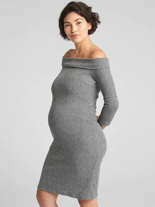 Gap + Maternity Ribbed Softspun Off-Shoulder Dress