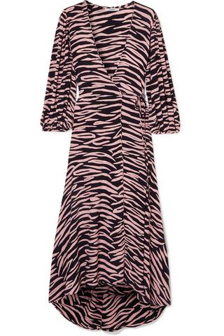 Ganni + Lindale Zebra-Print Crepe Wrap Dress
