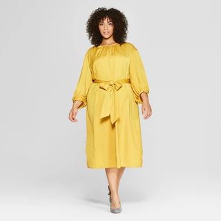 Who What Wear + 3/4 Sleeve Tie Waist Column Maxi Dress