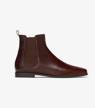 Zara + Flat Leather Ankle Boots With Elastic Sides