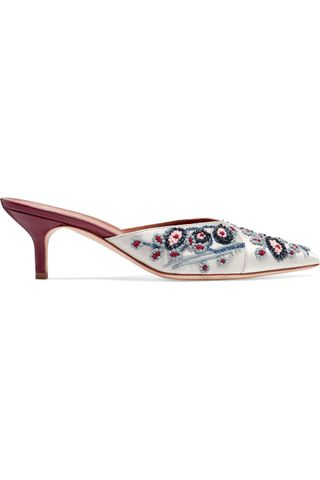 Malone Souliers by Roy Luwolt + Portia Embellished Satin And Leather Mules