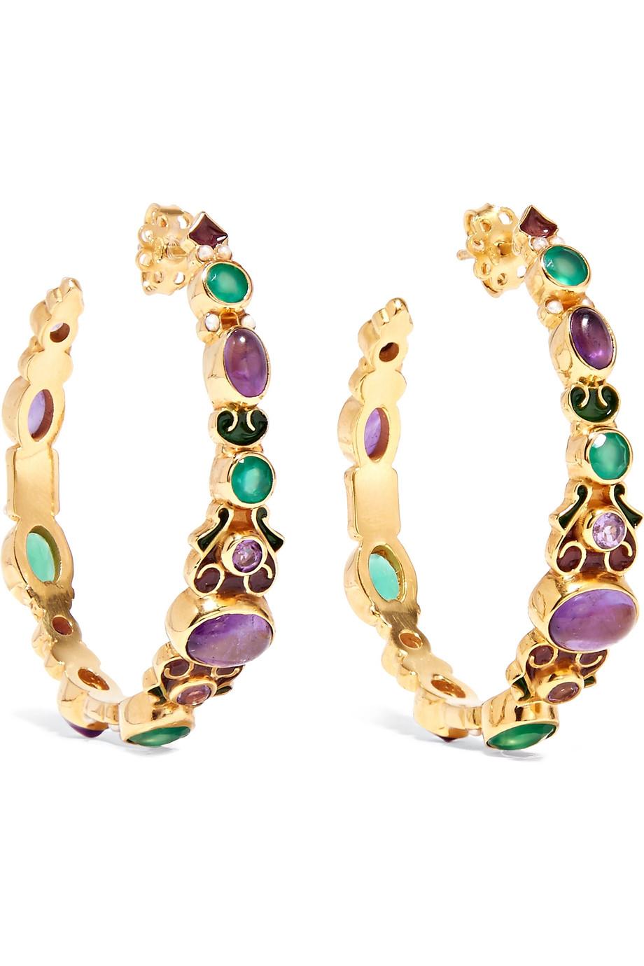 Percossi Papi + Gold-plated And Enamel Multi-stone Hoop Earrings